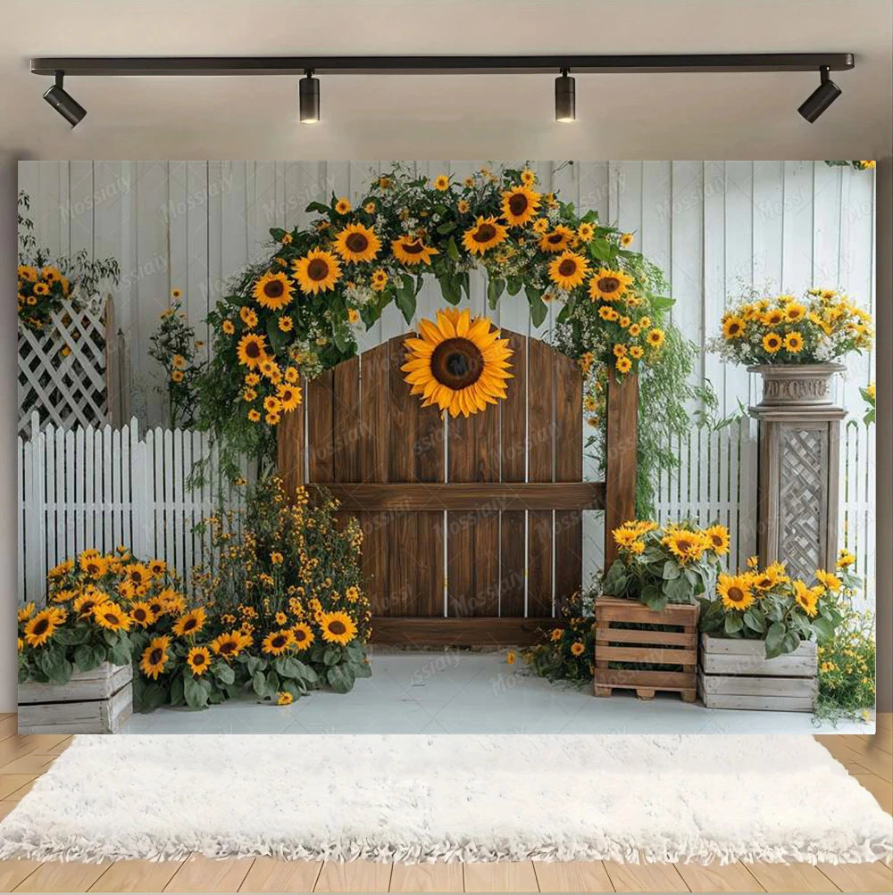 Sunflower Backdrop Photography Yellow Flower Wall Bee Garden Autumn Baby Shower Portrait Wedding Birthday Background Photo Props