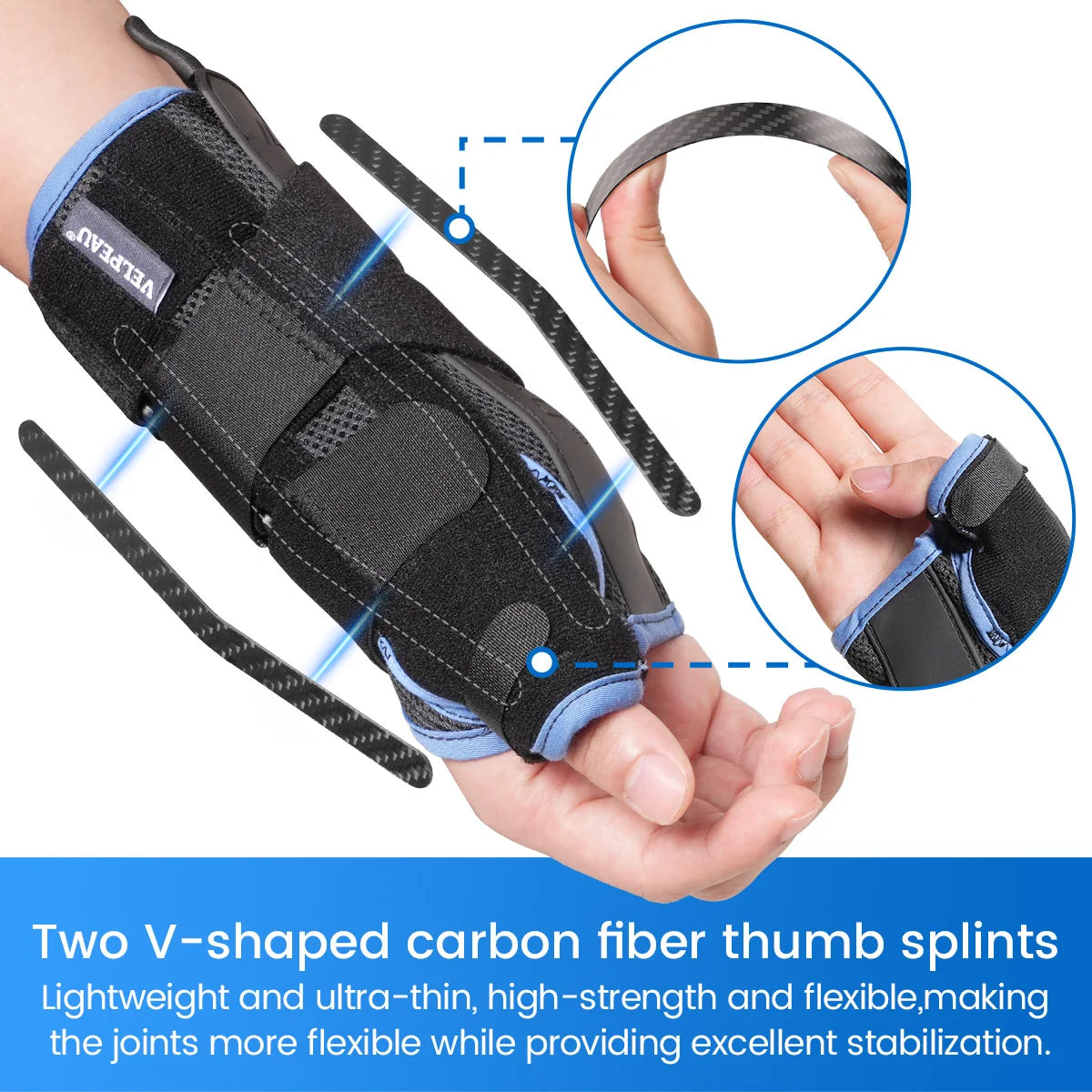 VELPEAU Wrist Brace with Thumb Support for Men Women, Breathable Wrist Splint for Arthritis Pain, Sprain and Hand Fixation