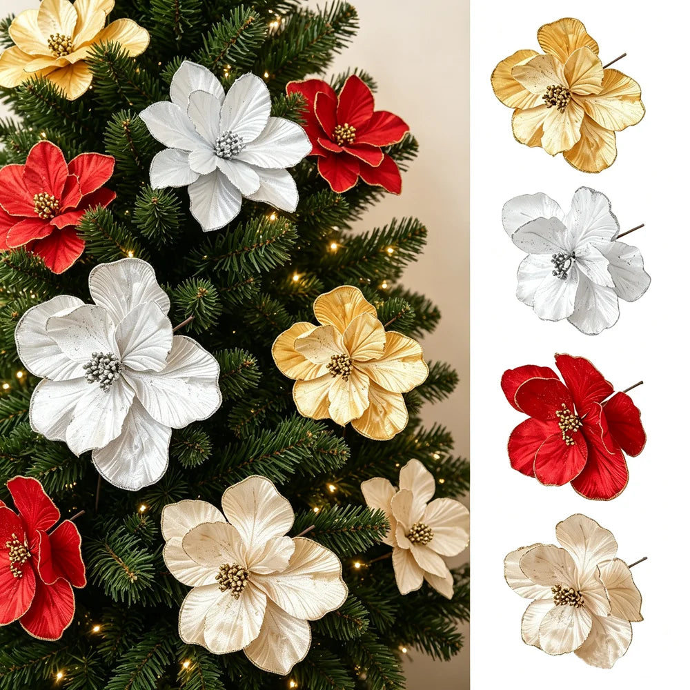 1/3Pcs 20CM Artificial Flowers Merry Christmas Tree Decoration for Home Decor New Year 2026 Gifts Garland Ornament Accessories