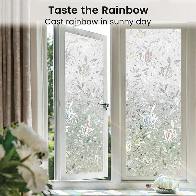 Window Privacy Film Sun Blocking Removable Window Sticker Decorative Glass Film Stained Glass Window Decals Static Cling Flowers