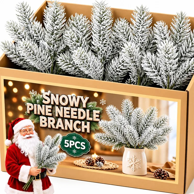 Artificial Christmas Pine Branches Snow Pines Needles Fake Plant Garland Decor DIY Xmas Tree Hanging Pendant Party Supplies