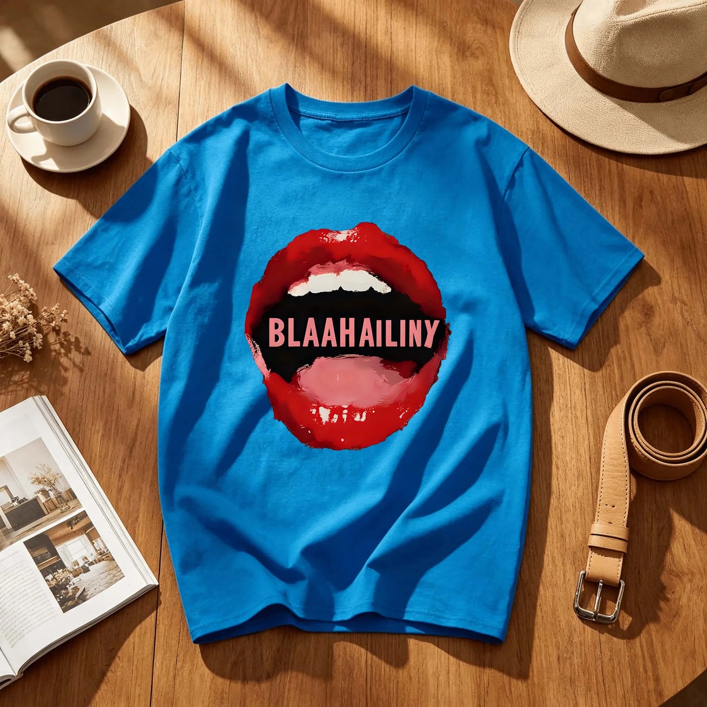 Red Glossy Open Mouth Text Poster Retro 90s Graphic Print T Shirt