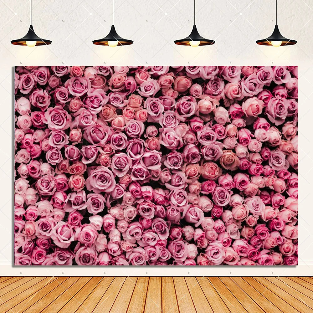 Rose Pink Floral Photography Backdrop Supplies Flower Wall Wedding Birthday Party Decorations Bridal Marriage Background Banner