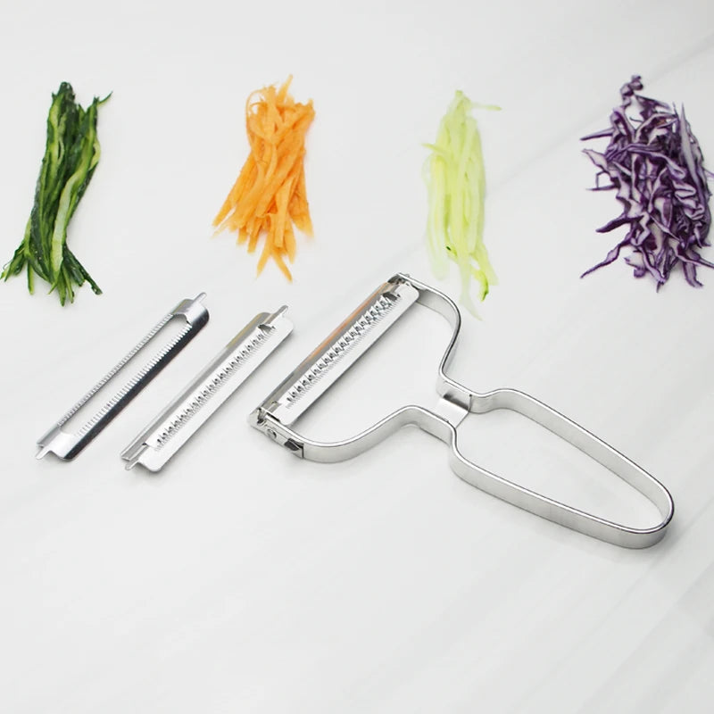 3-in-1 Stainless Steel Peeler with Interchangeable Blades Vegetable Fruit Potato Peeler Slicer Grater Kitchen Tools, Easy Grip