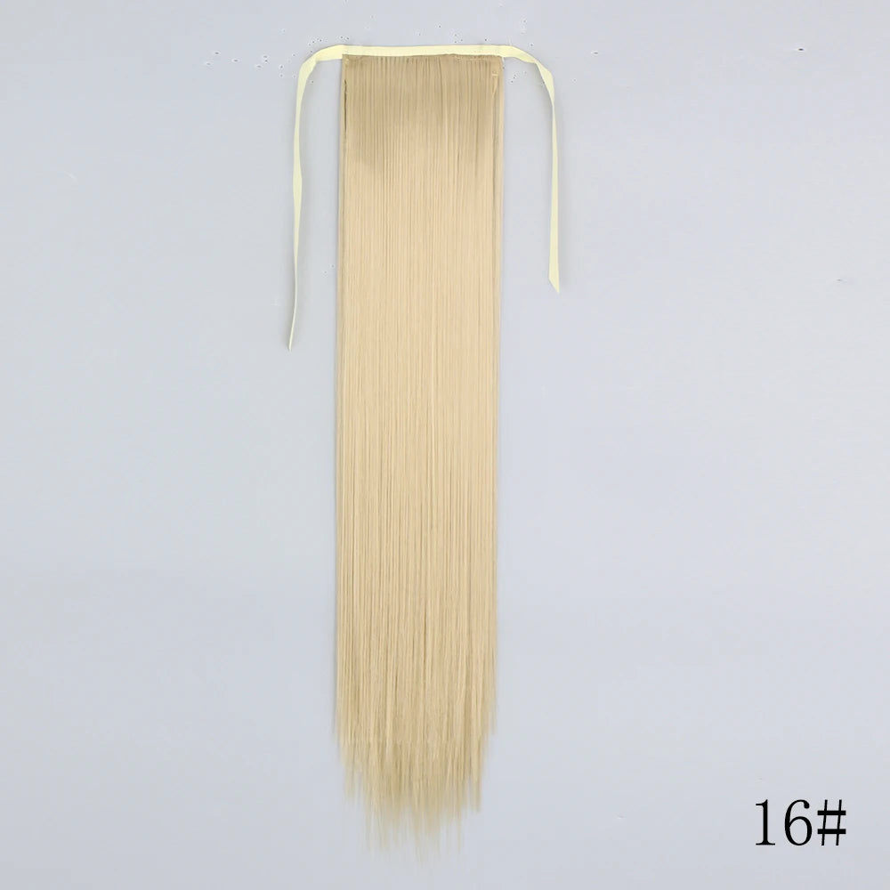 LISI GIRL Synthetic Hair 22''34'' Long Straight Ponytail Wrap Around Ponytail Clip in Hair Extensions Black Hairpiece Headwear