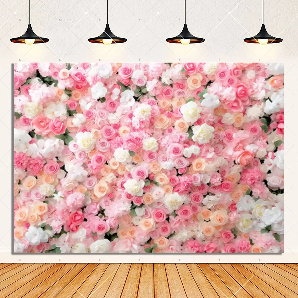 Rose Pink Floral Photography Backdrop Supplies Flower Wall Wedding Birthday Party Decorations Bridal Marriage Background Banner