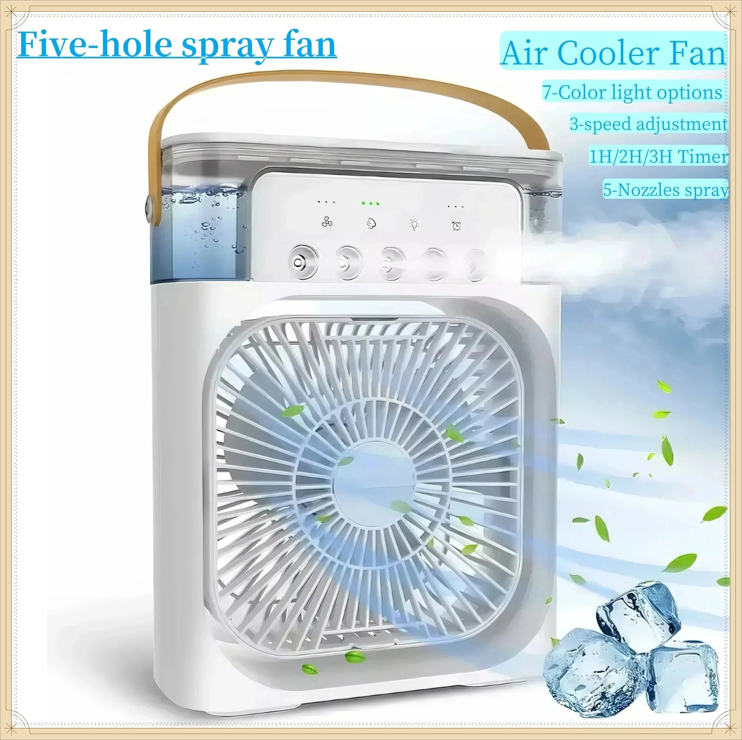 3 In 1 Mini Portable Air Cooler Fan 5-Hole Humidifier LED Night Light 1-3H Timer Personal Desktop Cooling Device For Home Office