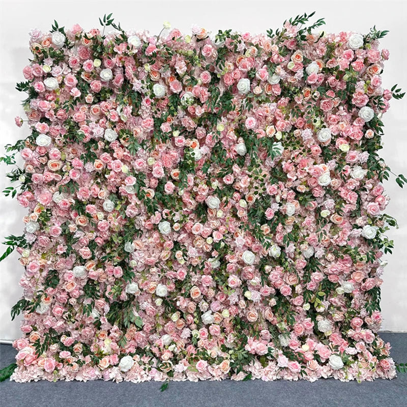 Luxur white Rose Roll Up Cloth 5D Flower Wall Arrangement Wedding Backdrop Decor Hanging Curtain Green Plants Wall Party Props