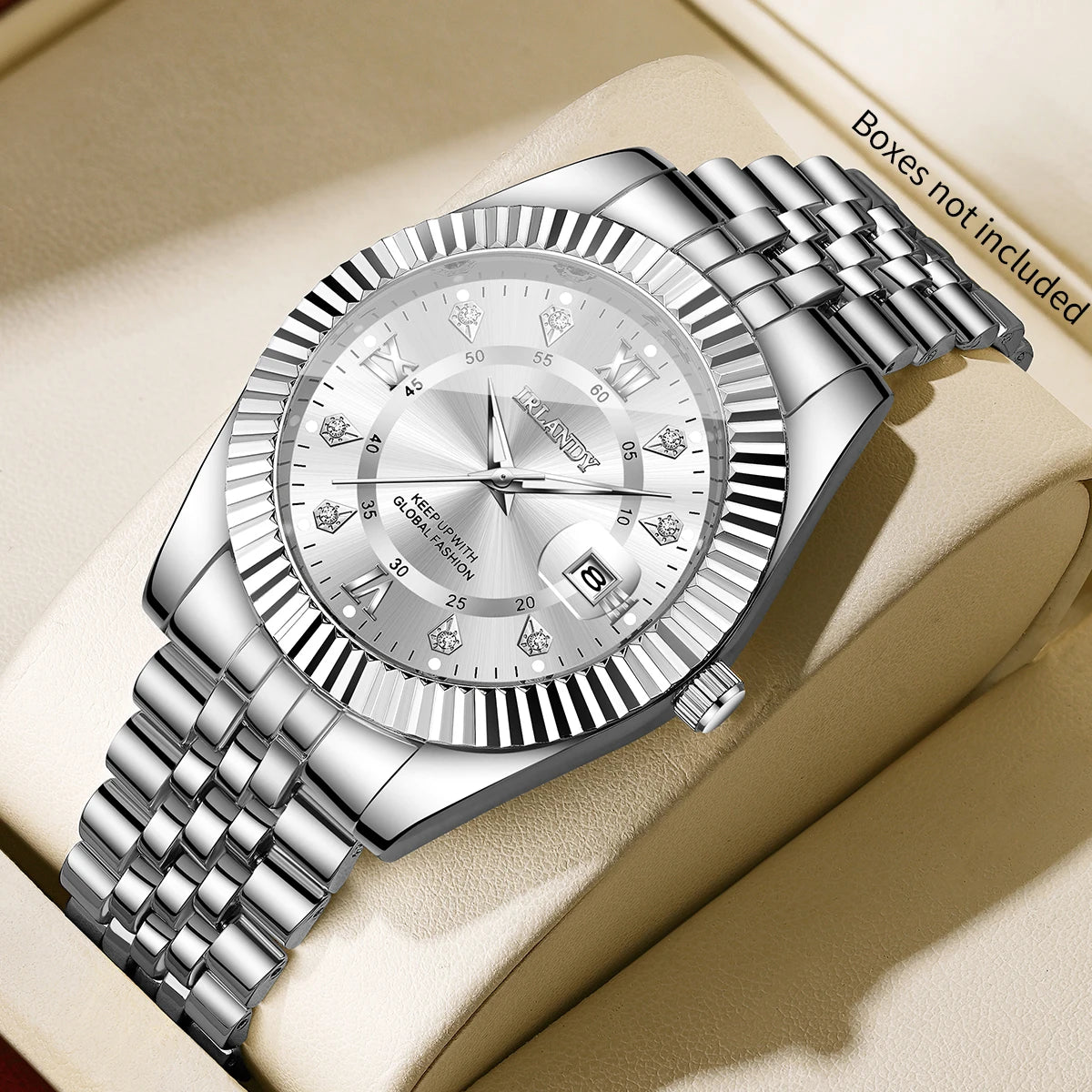 Luxury Rhinestone Men Business Watches Fashion Men's Calendar Quartz Watch with Stainless Steel Strap Reloj Hombre (Without Box)