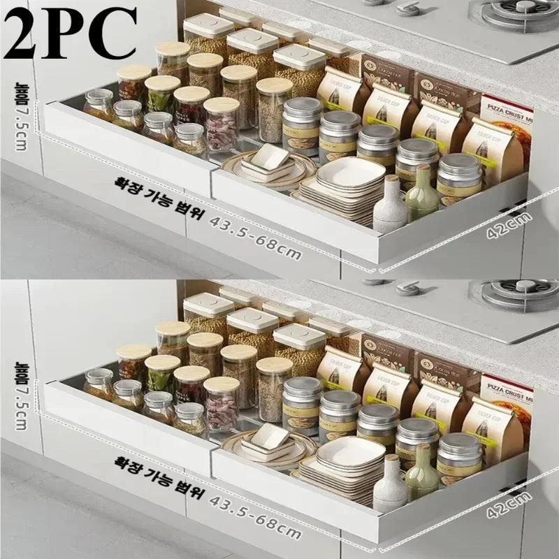 Pull Out Tray Cabinet Organizer Kitchen Storage Rack Expandable Under Sink Spice Boxes Silent Slide Drawer Style Bowl Dish Shelf