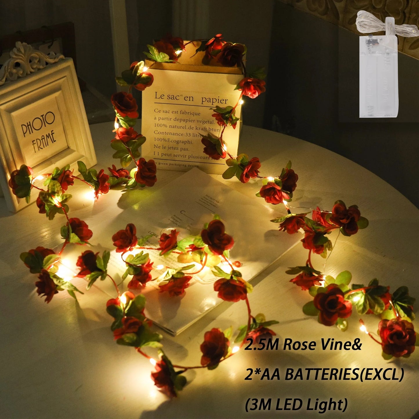 Rose LED Lights String Artificial Flowers Ivy Leaves Wedding Garland Home Room Decoration Arch Hanging Wall Garden Party Decor