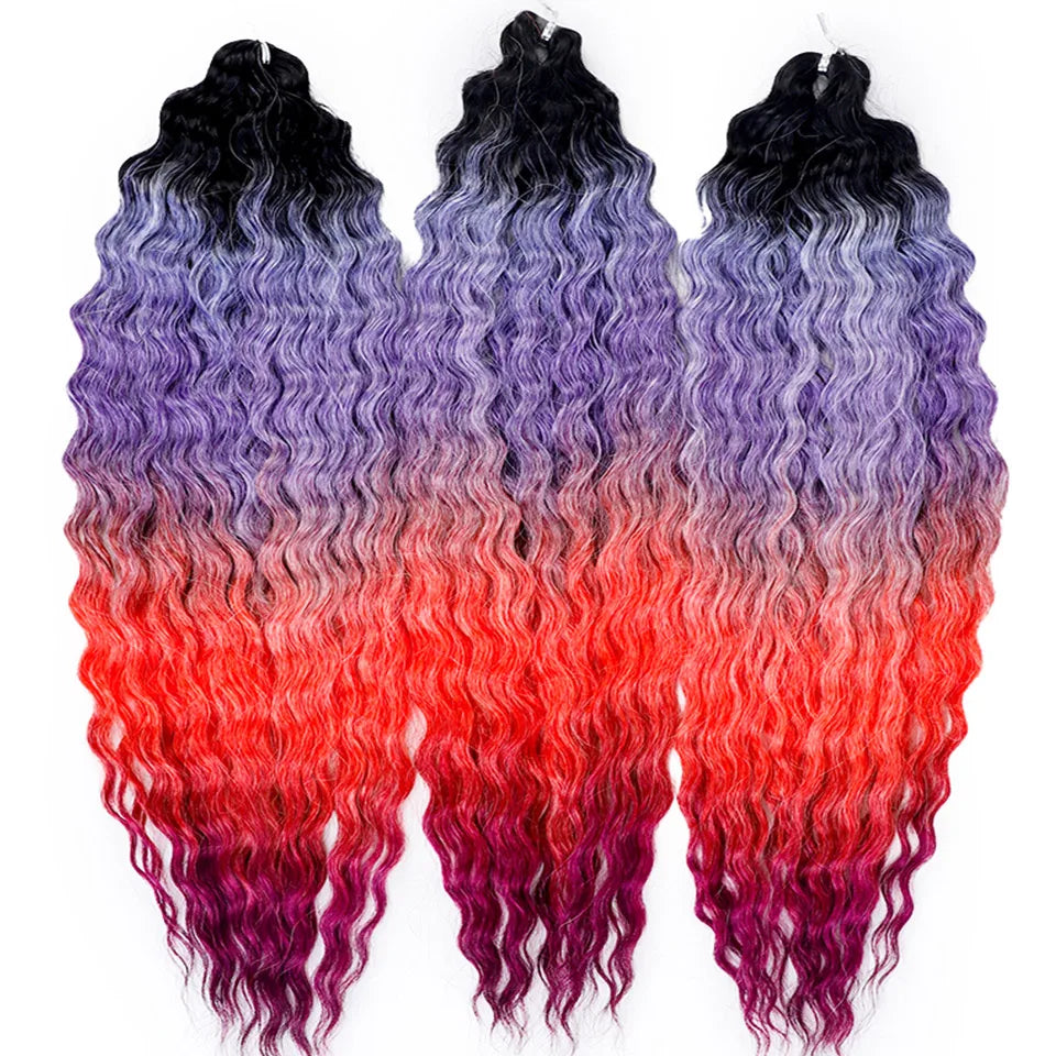 LOVE ME 22 Inch 300g/3pcs Ariel Curl Hair Water Wave Twist Crochet Hair Synthetic Ombre Rainbow Color Braiding Hair Extensions