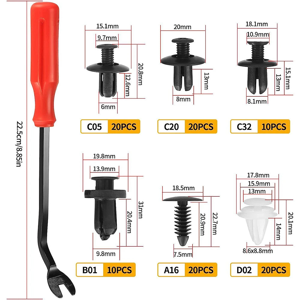 New Car Disassembly Tool With Auto Fastener Clips Mixed Kit Car Body Push Retainer Pin Rivet Bumper Door Trim Panel Fastener Kit