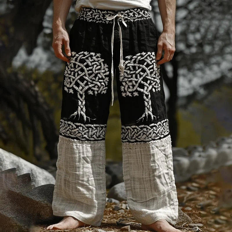 Men's Viking Retro Nordic Tree of Life and Raven 3D Printed Casual Straight-Leg Summer Beach Pants. S-5XL