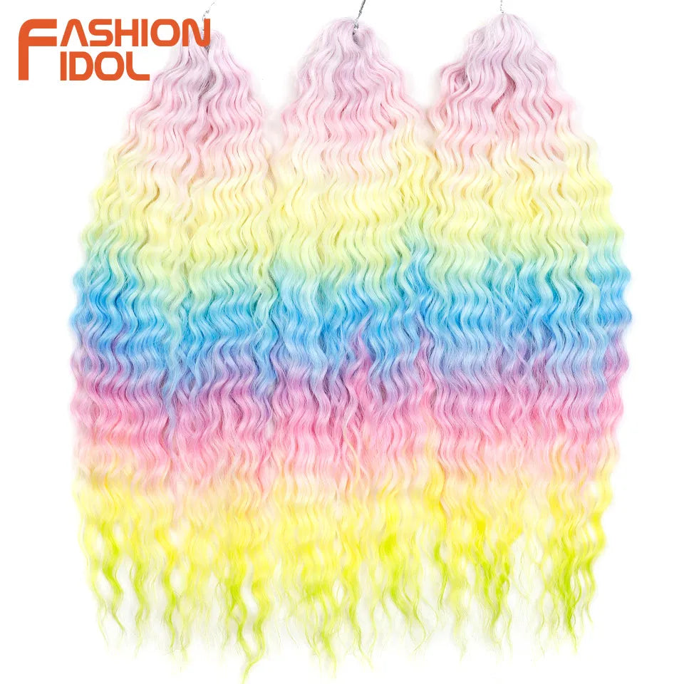 LOVE ME 22 Inch 300g/3pcs Ariel Curl Hair Water Wave Twist Crochet Hair Synthetic Ombre Rainbow Color Braiding Hair Extensions