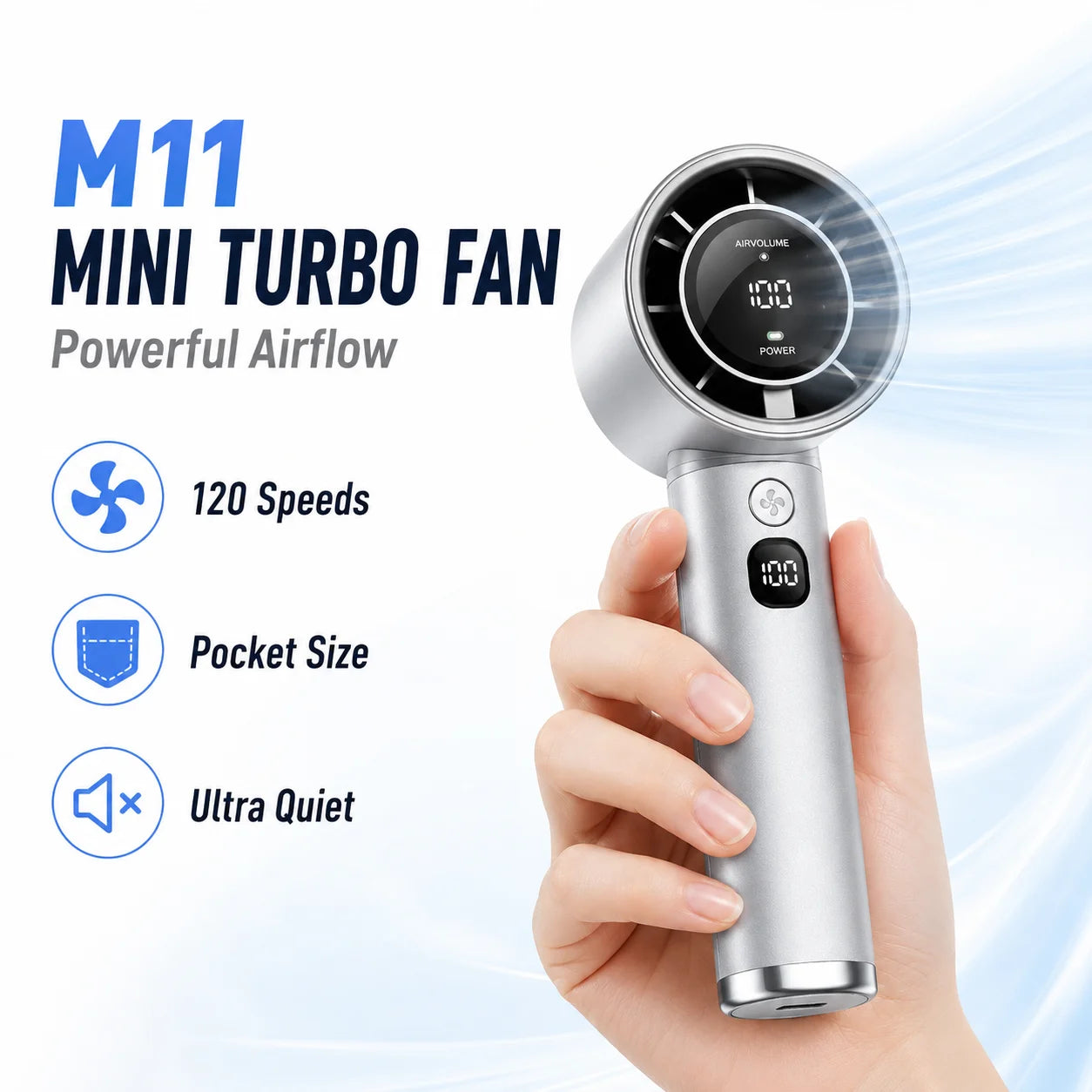 2026 USB Rechargeable Handheld Turbo Fan Mini Portable Air Cooler LED Display Quiet High Speed Adjustable
