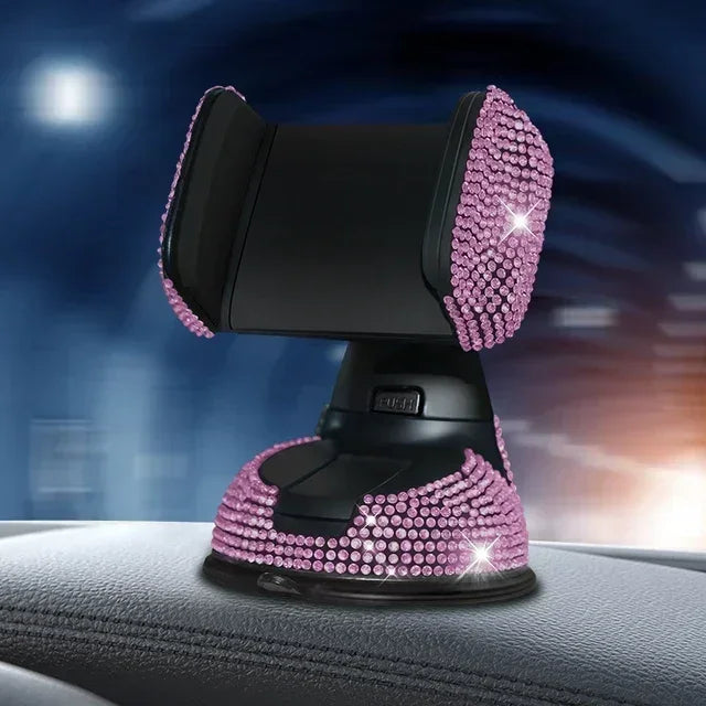 Rhinestone Crystal Car Cell Phone Holder Phone Mount Pink Flexible Table Stand Mount Bling Car Accessories Interior for Woman