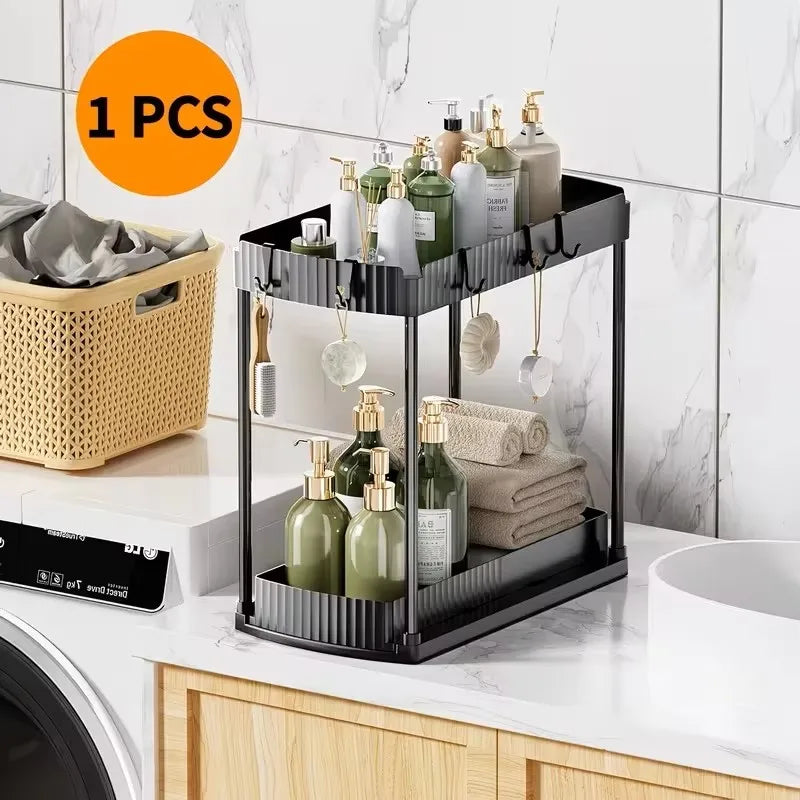 1 Pack Under Sink Cabinet Organizer, 2‑Tier Sliding Pull‑Out Drawer Storage Shelf, Multi‑Purpose Space‑Saving Organizer for Bathroom Kitchen Under Sink Cabinet, Black