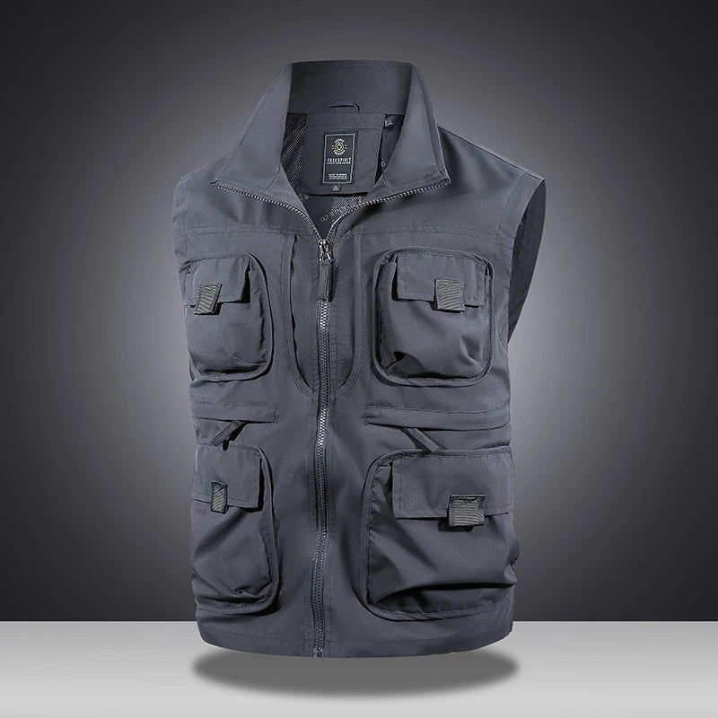 Multifunctional Workwear Vest Men Outdoor Zipper Multi Pocket Workwear Sleeveless Jackets Spring Autumn Breathable Sports Vests