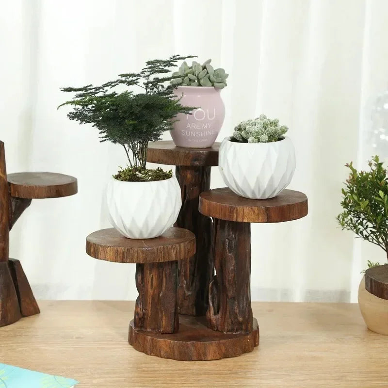 Thai Wood Plant Frame, Multi-layer Succulent Display Rack, Handmade Desktop Shelf, Durable Green Plant Stand