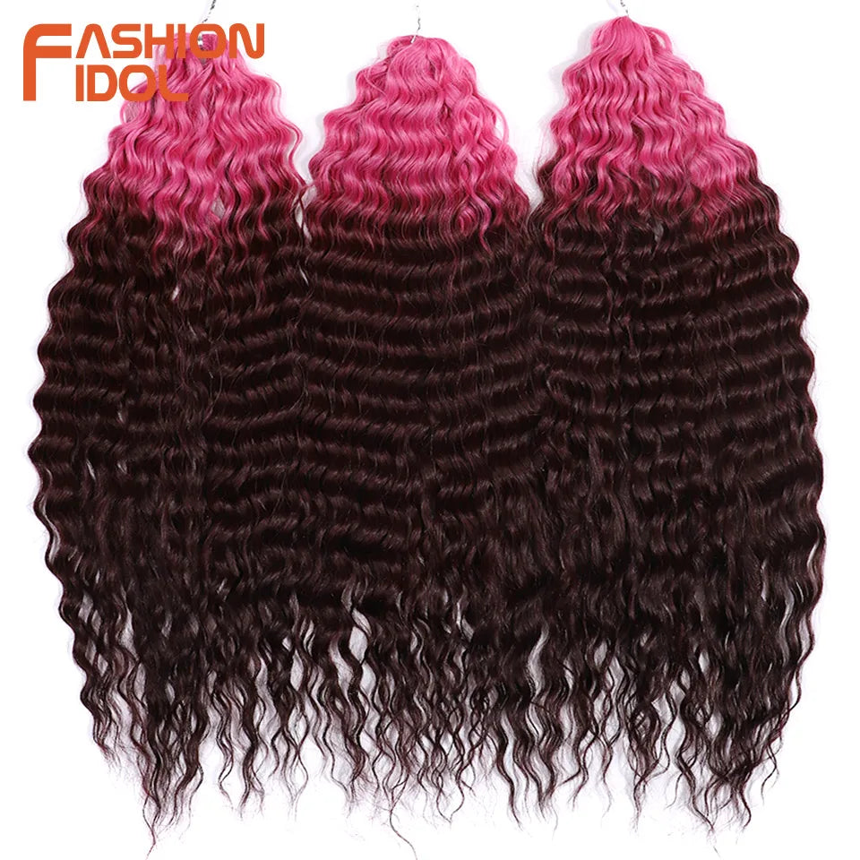 LOVE ME 22 Inch 300g/3pcs Ariel Curl Hair Water Wave Twist Crochet Hair Synthetic Ombre Rainbow Color Braiding Hair Extensions