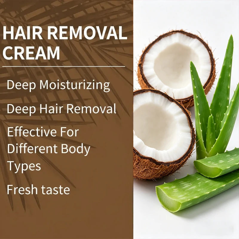 One application lasts for three months, 50g coconut hair removal cream, instant hair removal, non-irritating to the skin, smooth and residue-free semi-permanent hair removal, suitable for hair removal on lips, armpits, legs,