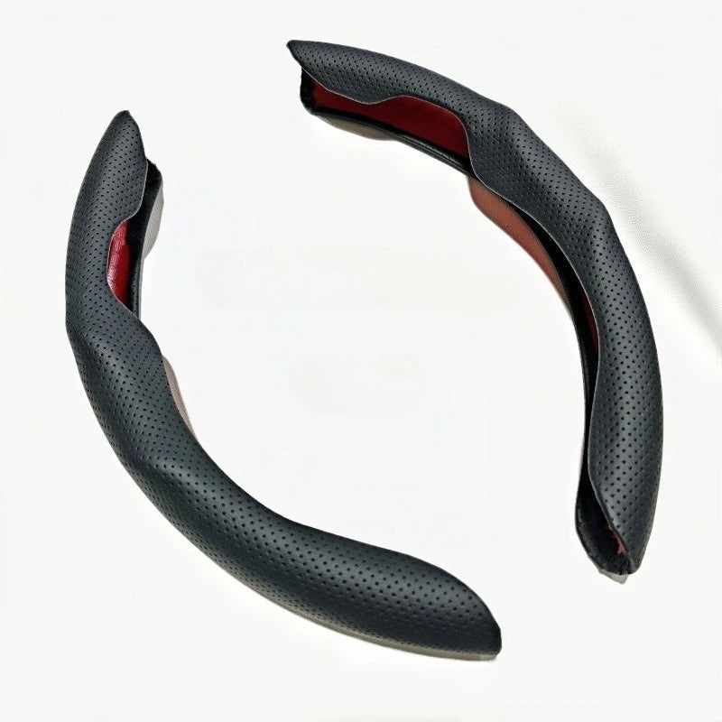 Universal D-shaped Round Car Steering Wheel Cover Ventilation Hole Leather Absorb Sweat Anti-slip Decoration Accessories 15inch