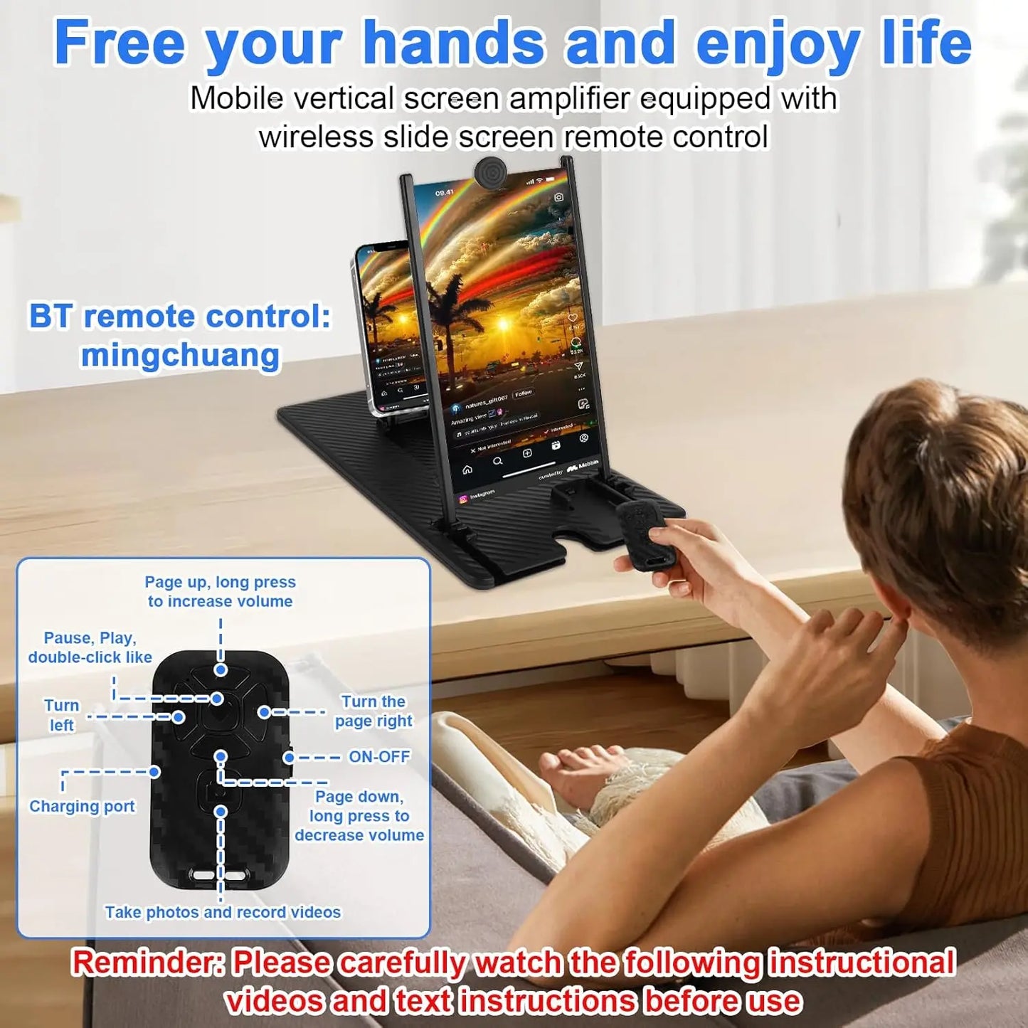 12"/14" 3D HD Screen Magnifier with Bluetooth Remote  Universal Phone Stand for Movies & Gaming  Portable Foldable Design