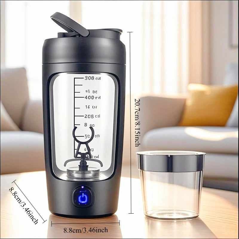 630ml Electric Protein Shaker Cup with Powder Storage Container Mixer Cup Gym Sport Water Bottles with Wire Whisk Ball Drinkware