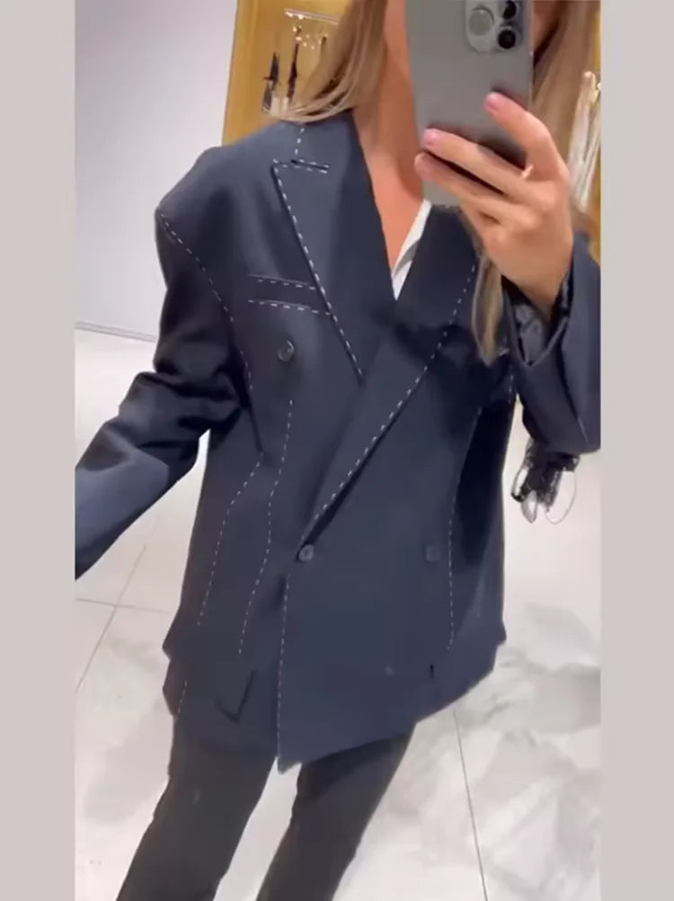 Women Casual Quilting Thread Coat Fashion Long Sleeve V Neck Buttons Office Blazer Jackets 2026 New Lady Chic Commute Outerwears