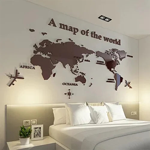 1Pc World Map Wall Stickers Acrylic Creative 3D TV backdrop Wallpaper Decoration Home Living Room Office Interior Decorative