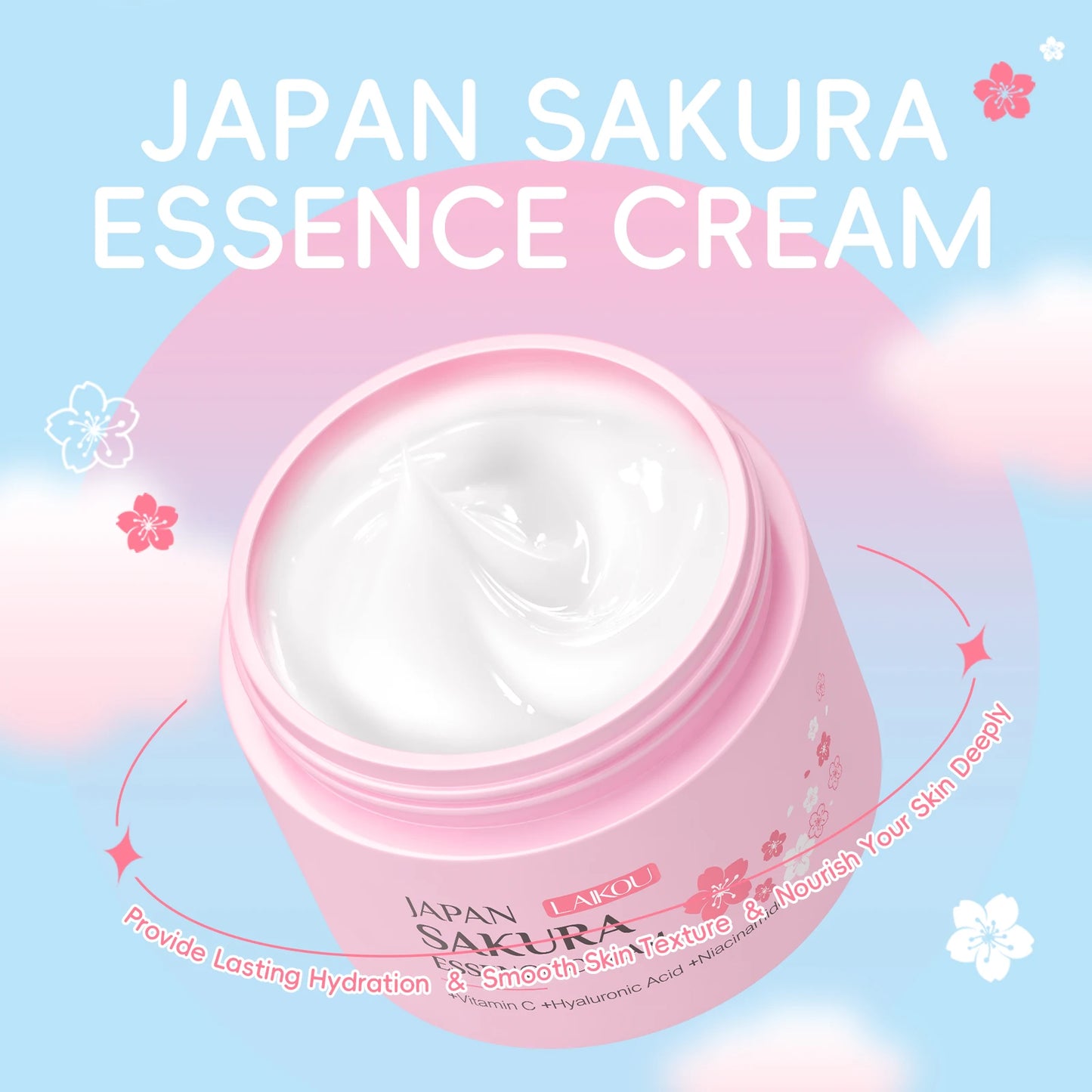 LAIKOU Japan Sakura 7PCS Skincare Set Cleanser Serum Eye Cream Mud Mask Lip Mask Sleeping Mask Hydrating Brightening