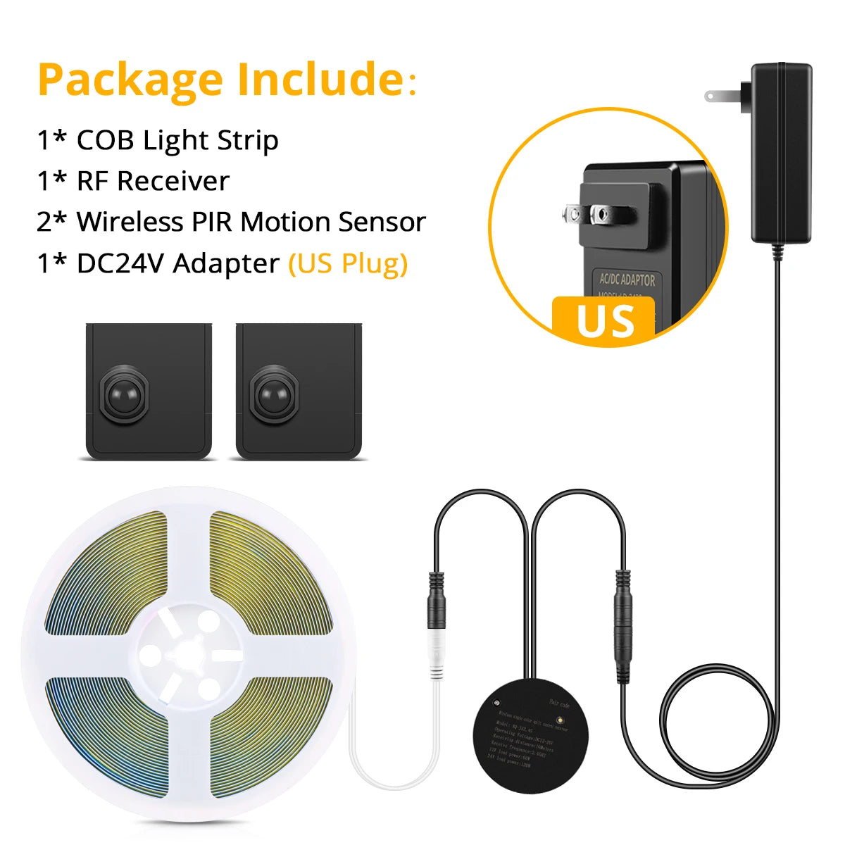 COB 24V LED Strip Wireless PIR Human Motion Sensor LED Night Light RF Reciever Smart Induction Lamp For TV Kitchen Cabinet Stair