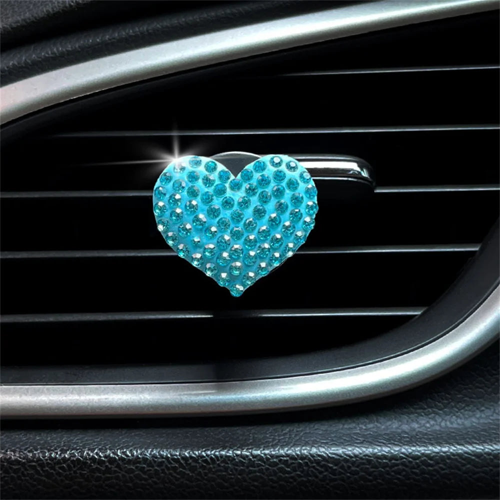 Car Air Outlet Perfume Clips Rhinestone Heart-shaped Car Air Conditioning Vent Decoration Clip Air Freshener Car Accessories