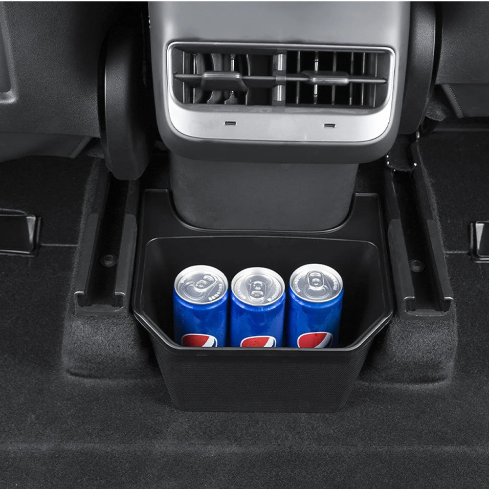 Rear Seat Storage Box For Tesla Model Y 2021-2024 2025 2026 Juniper Center Console Organizer Backseat Trash Can Garbage Bag Tray