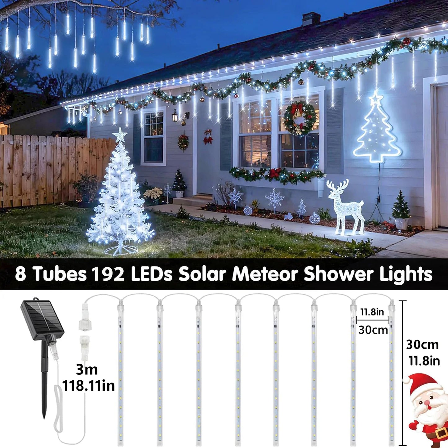 Solar LED Meteor Shower Light String Outdoor Waterproof Fairy Garden Light Christmas Wedding Decoration for Tree Garden Eave