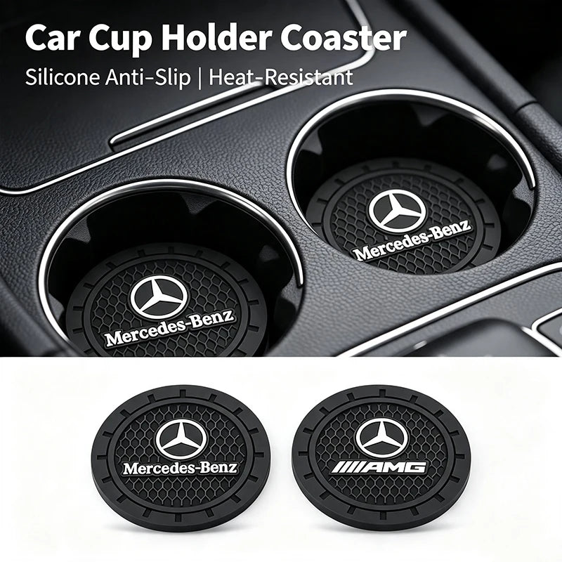 Car Cup Holder Coaster Non‑Slip Silicone Cup Pad Waterproof For Mercedes‑Benz AMG C E A S Class GLA GLC GLB W204 W205 W212 W213