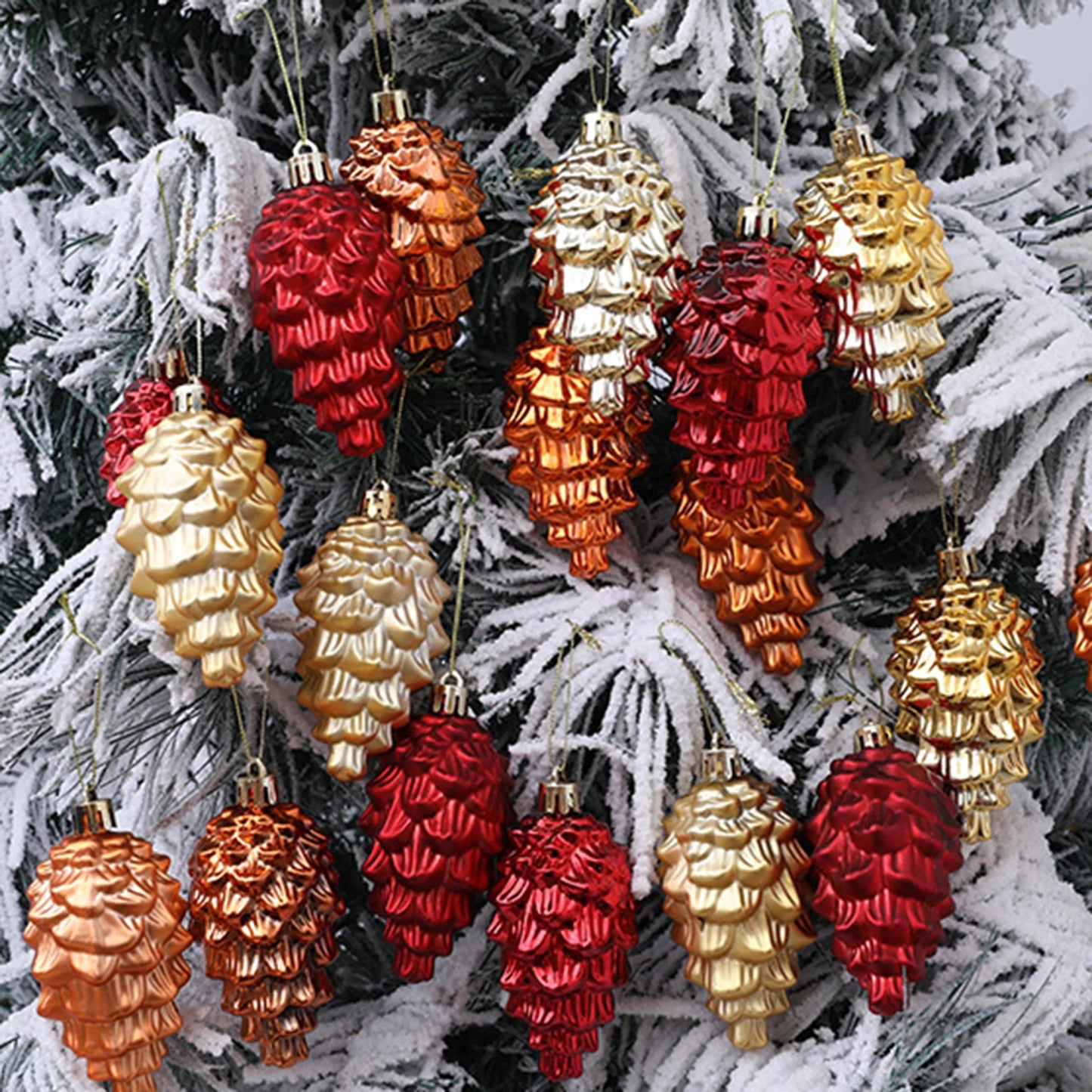 6PCS Christmas Pinecone Tree Ornaments Cute Plastic Pine Cone Ornaments Hanging Decorations for Home