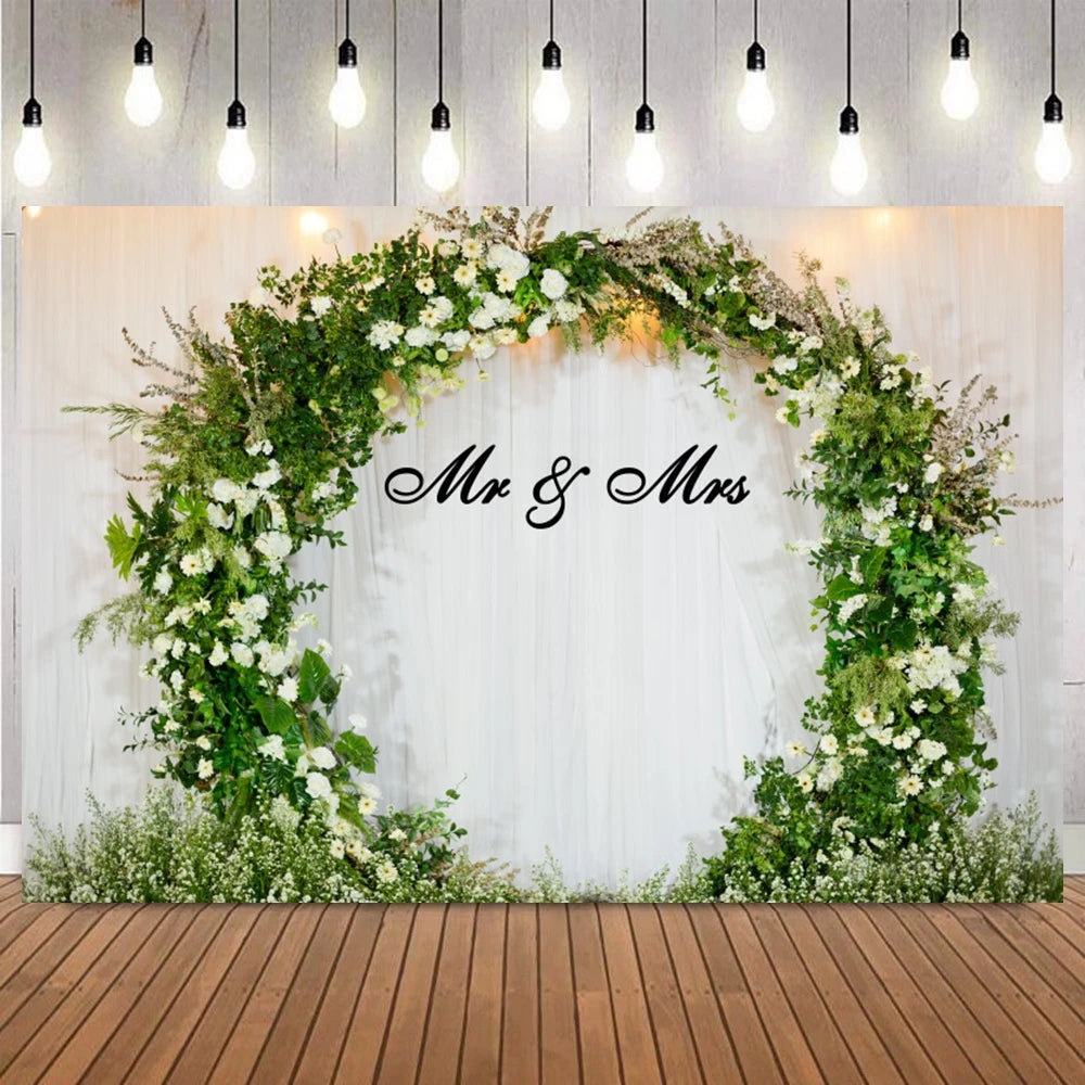 Wedding Ceremony Backdrops Flower Wall Spring Summer Bridal Shower Mr & Mrs Photography Background Photo Studio Props