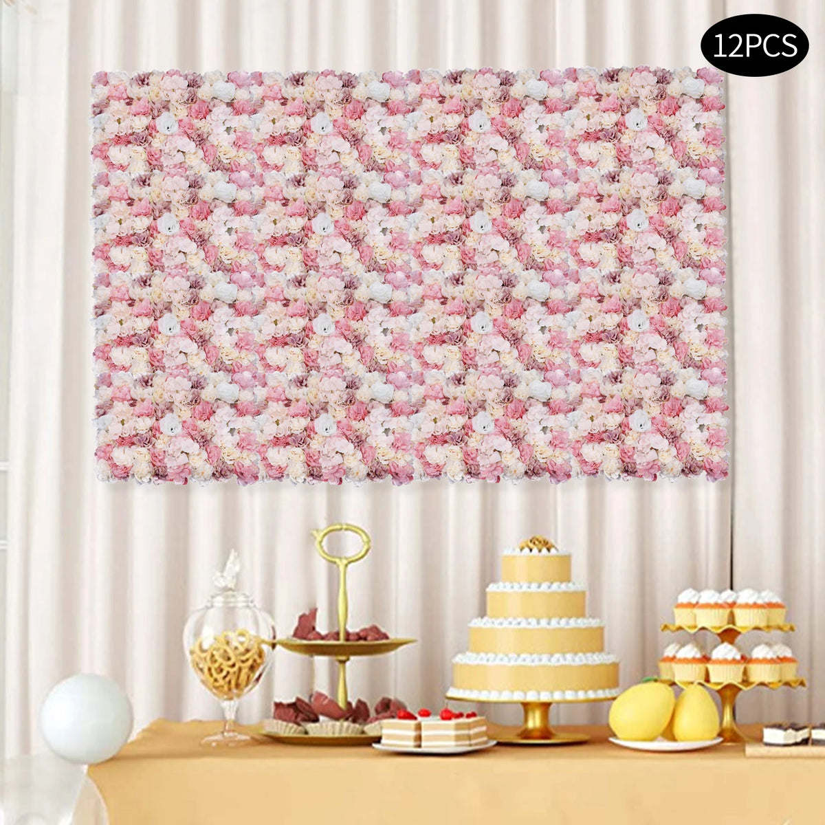12 Pack Flower Wall Panels 16 x 24 inch 3D Rose Wall Mat Decorative Faux Floral Panel Hydrangea Silk Faux Flower Backdrop for Photo Background Home Wedding Party