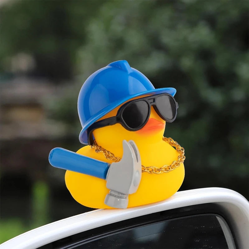 Unique Car Dashboard Decorations Rubber Ducks, Construction Builder Rubber Ducky for Car Ornament Cute Duck with Tool Hammer