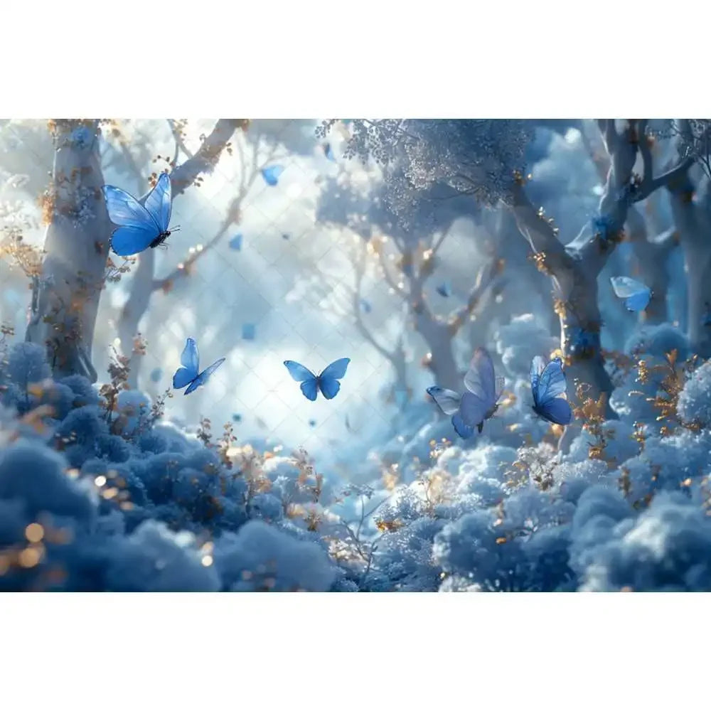 Blue gradual change butterfly wedding photography background custom dream flower portrait photo decoration banner studio supplie