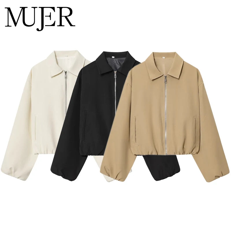 MUJER 2025 Women's Bomber Jacket Zip Puffed Varsity Jackets for Women Cropped Demi-season Jacket for Women Coats New Outerwears