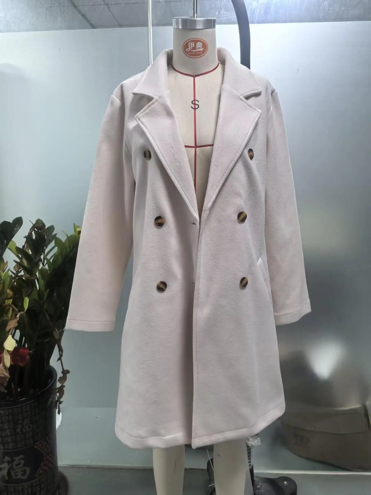 Autumn Winter Coats Casual Retro Simple Solid Color Street Style Long Sleeved Pockets Lapel Open Collar Double Breasted Coats