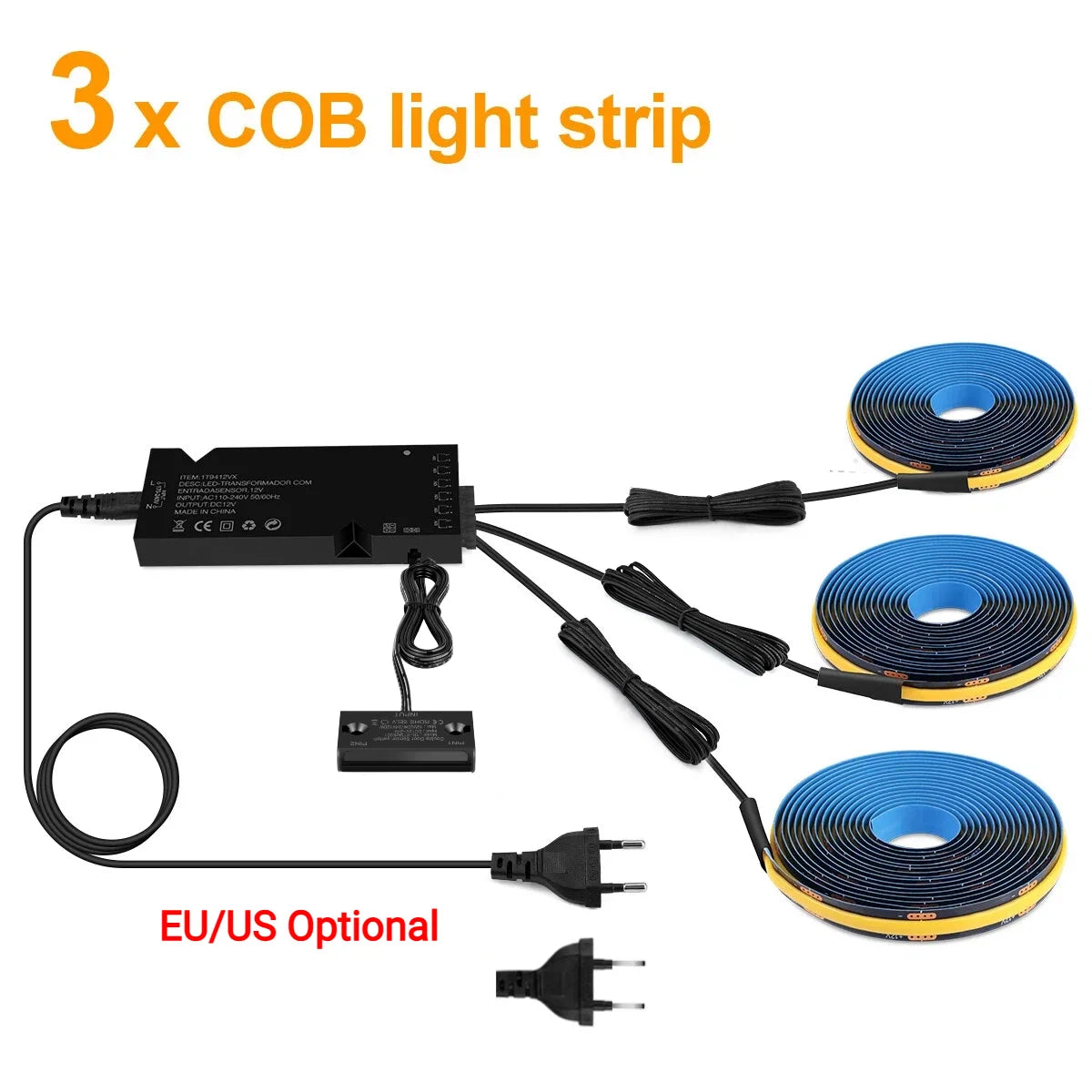 1-10PCS Black COB LED Strip Lights With Double Door Sensor Switch Kit 12V Cabinet Lighting for Kitchen Wardrobe Closet