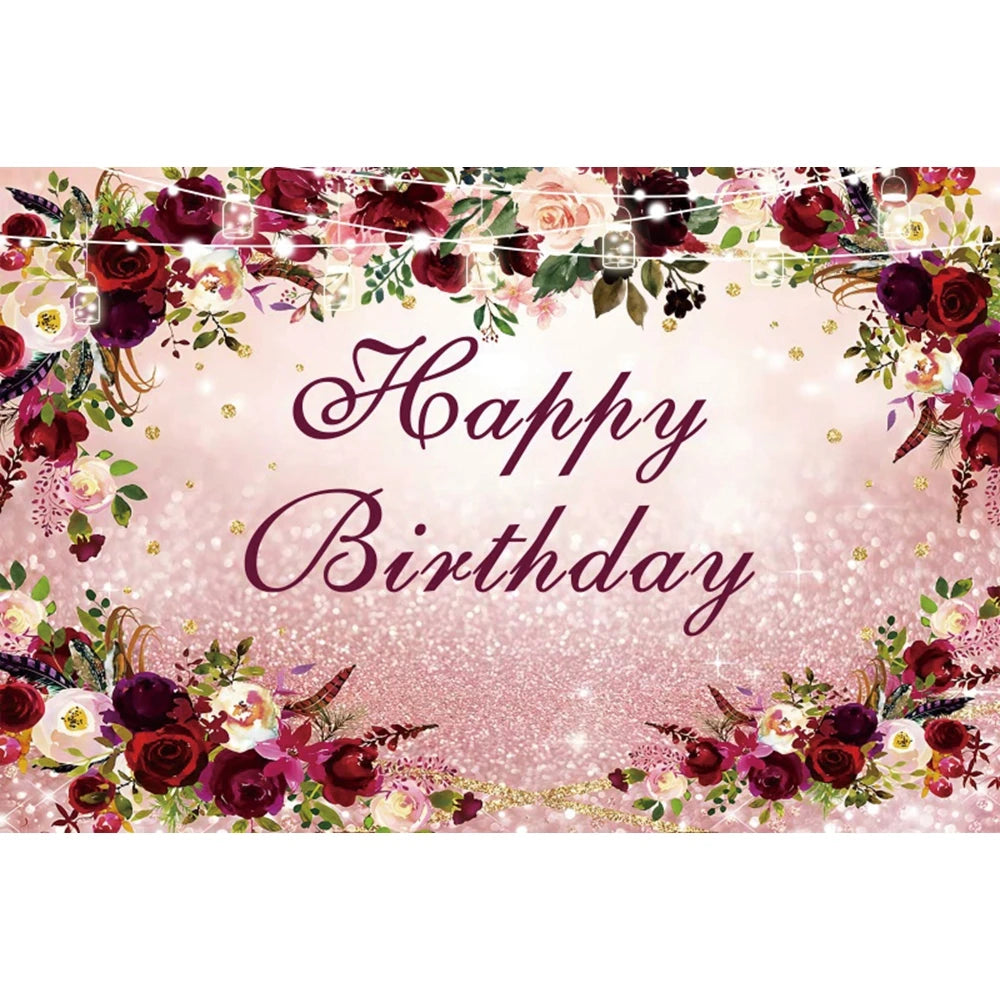Happy Birthday Backdrop Gold Frame Frame Flower Butterfly Baby Shower Adult Anniversary Birthday Party Photography Background