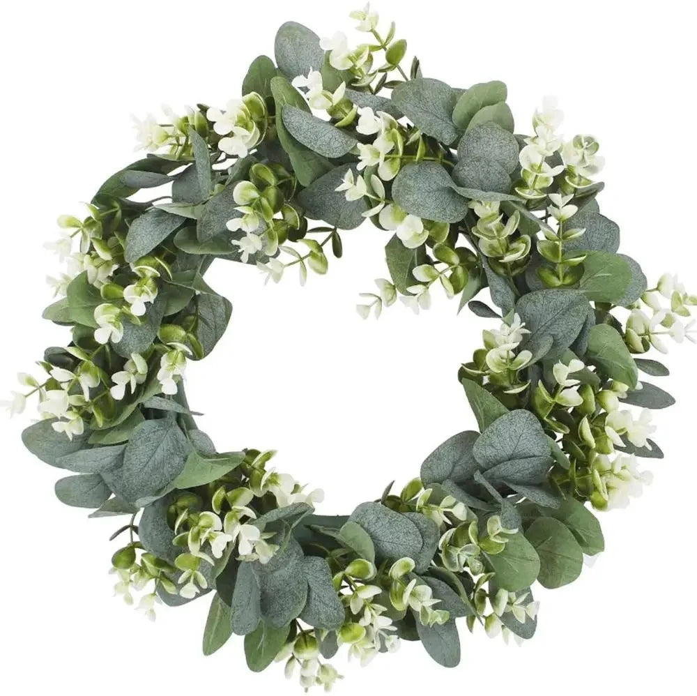 1 Pc Artificial Plant Eucalyptus Wreath Door Knocker Green Leaf Round Home DIY Decoration Holiday Party Hanging Porch Windowsill