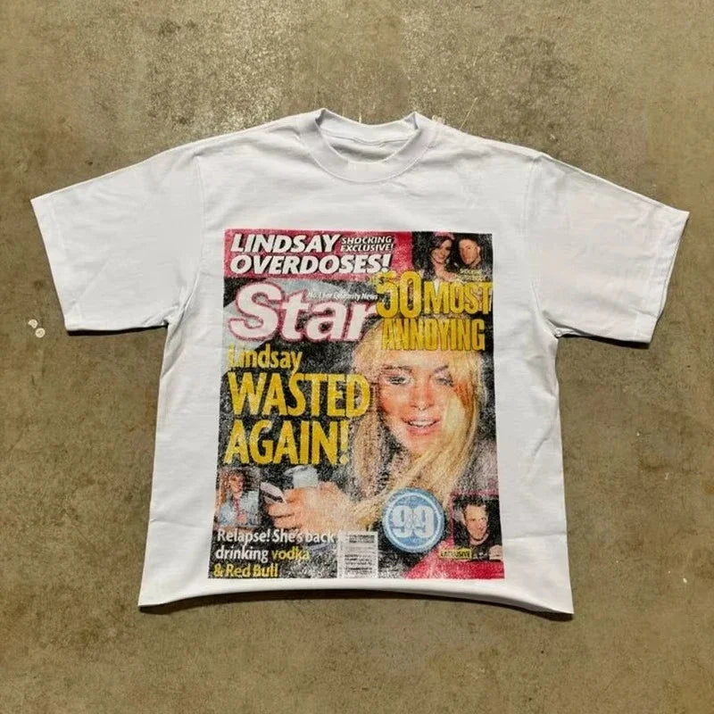 Harajuku American Newspaper Graphic T Shirts Y2k Tops Oversized T Shirt Couple Pro Choice Gothic Streetwear Vintage Men Clothing