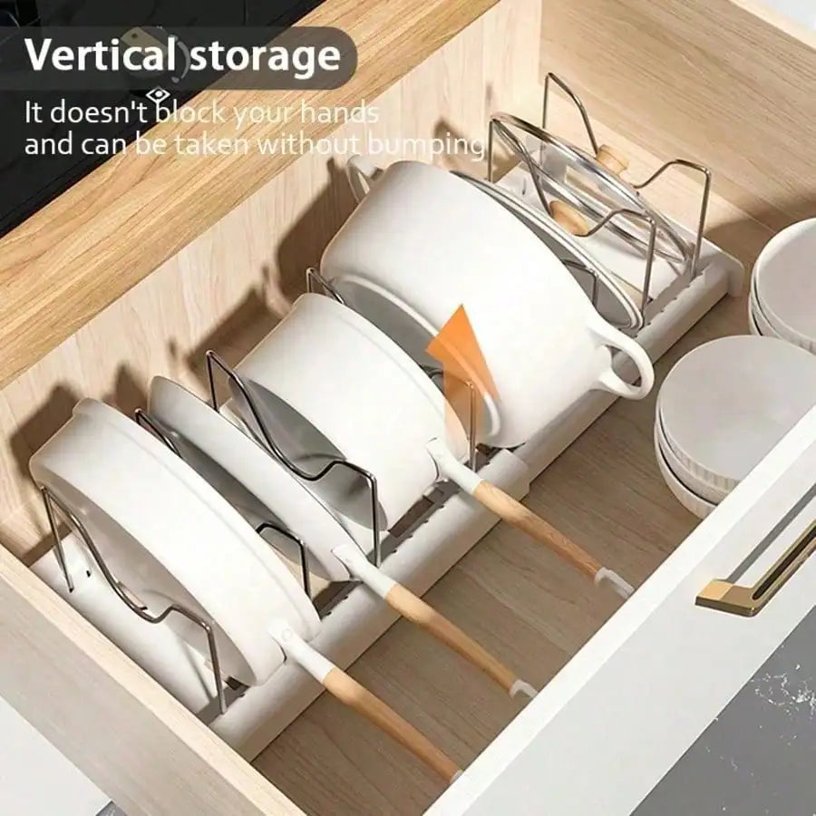 Heavy-Duty Pull-Out Pot Lid Organizer Rack, Under Cabinet Kitchen Organizer With 8 Adjustable Compartments, Space-Saving Kitchen Essentials, Sturdy Home Accessories, Fits Pots Pans Lids, Easy Install For Kitchen Restaurant Ho