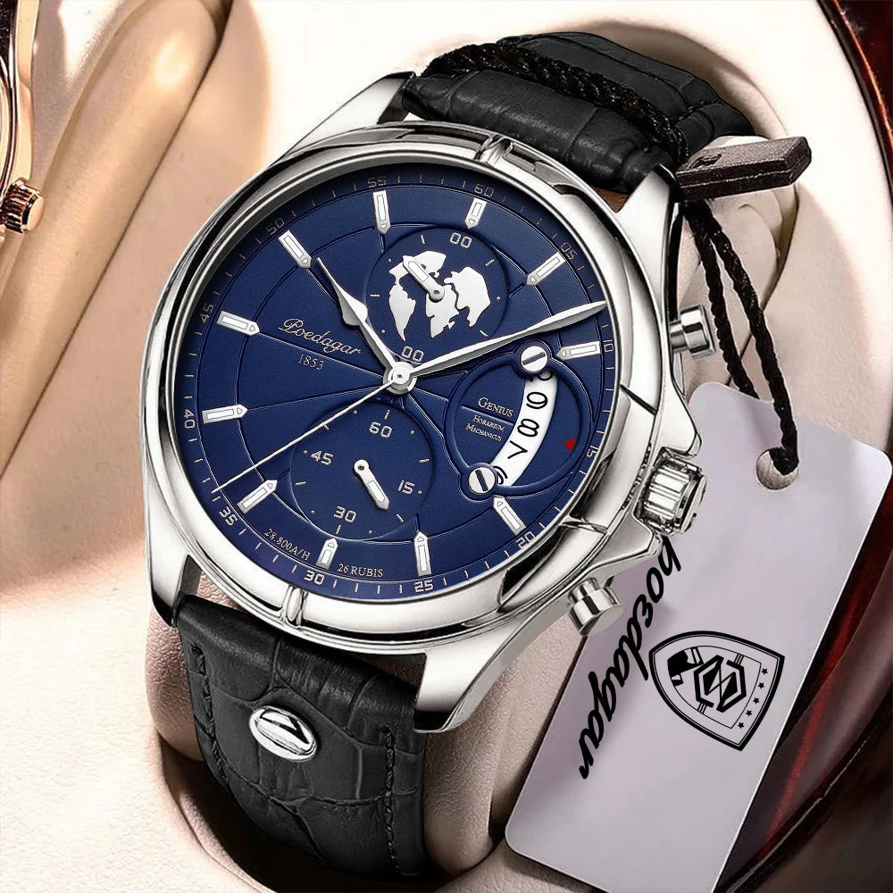 POEDAGAR Luxury Original Man Watch Chronograph Date Waterproof Men Wristwatch Leather Quartz Business Sports Men's Watches Reloj
